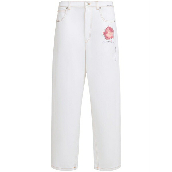 マルニ レディース デニムパンツ ボトムス Appliqu??d tapered jeans White｜asty