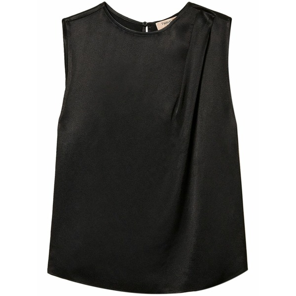 ツインセット レディース シャツ トップス Satin blouse Black｜asty