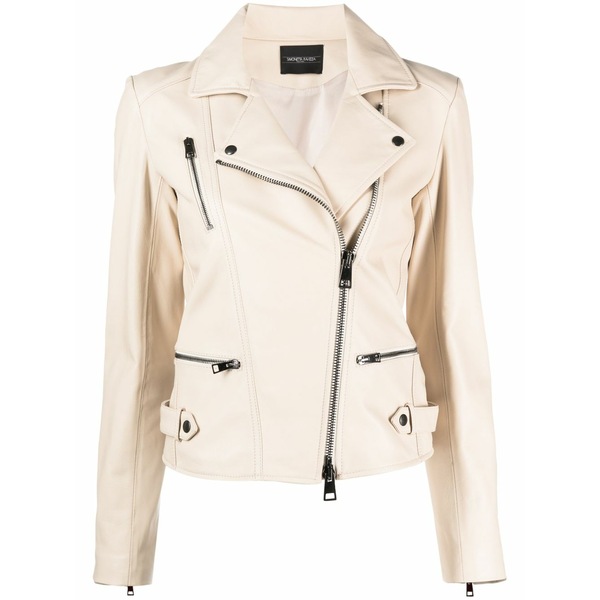 シモネッタ ラヴィッツァ レディース 上衣＆上衣 アウター Zip-up leather biker jacket Neutrals
