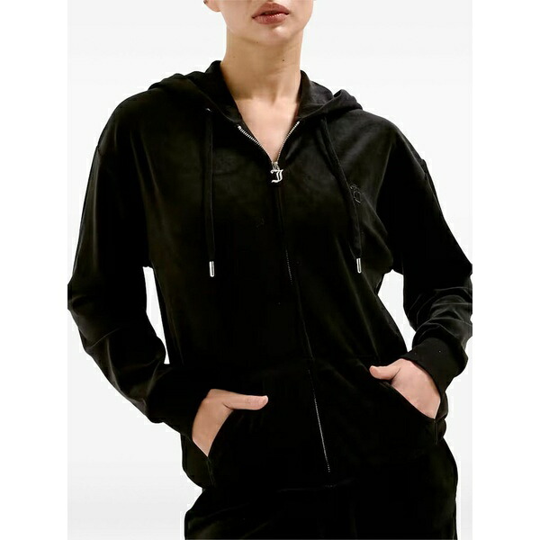ジューシークチュール レディース パーカー・スウェットシャツ アウター Logo-embroidered hoodie Black
