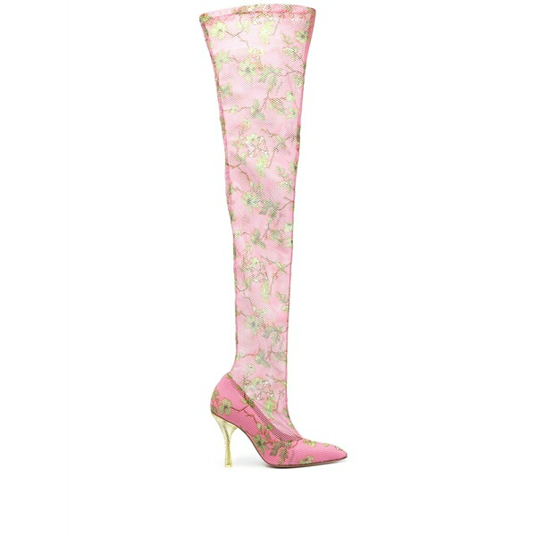 象牙色 レディース ブーツ シューズ 100粍 thigh-high mesh boots Pink