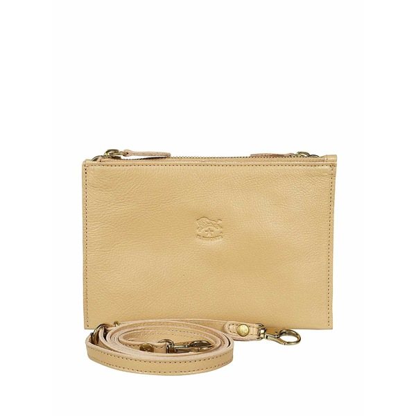 イル ビゾンテ レディース クラッチペダル御徒面子 御徒面子 Double-zip leather clutch Neutrals