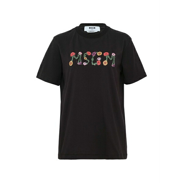エムエスジイエム レディース プルオーバー トップス Floral logo t-shirt Black