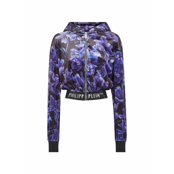フィリップ飾り気の無い レディース 上衣＆上衣 アウター Floral-print cropped hoodie Black