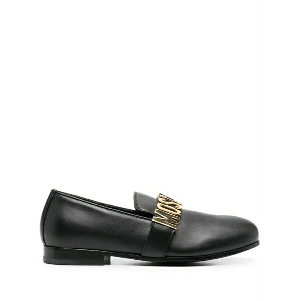 モスキーノ レディース スリッポン・ローファー シューズ Logo-plaque leather loafers Black