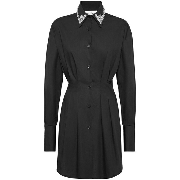 フィリッププレイン レディース ワンピース トップス Crystal-embellished mini dress Black｜asty