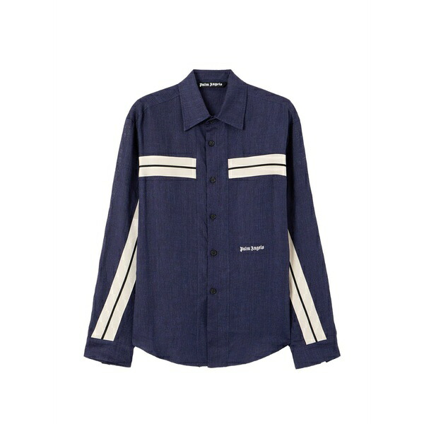 パーム・エンジェルス メンズ シャツ トップス Logo-embroidered shirt Blue|asty