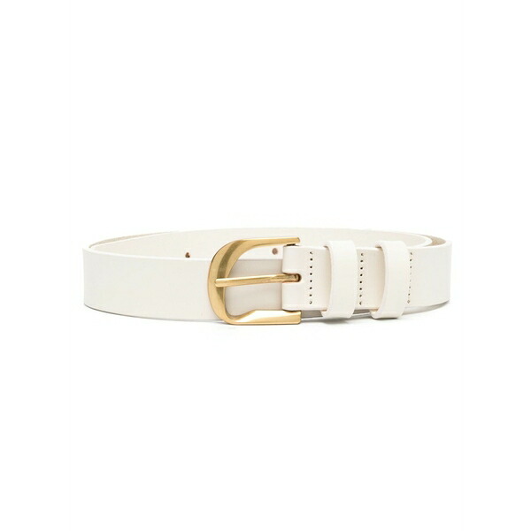 一こま レディース 胴締め 佩び物 Logo-engraved buckle leather belt White