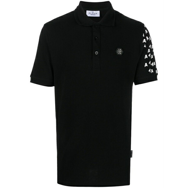 フィリップ飾り気のない メンズ スポーツシャツ トップス Skull and bones cotton polo shirt Black