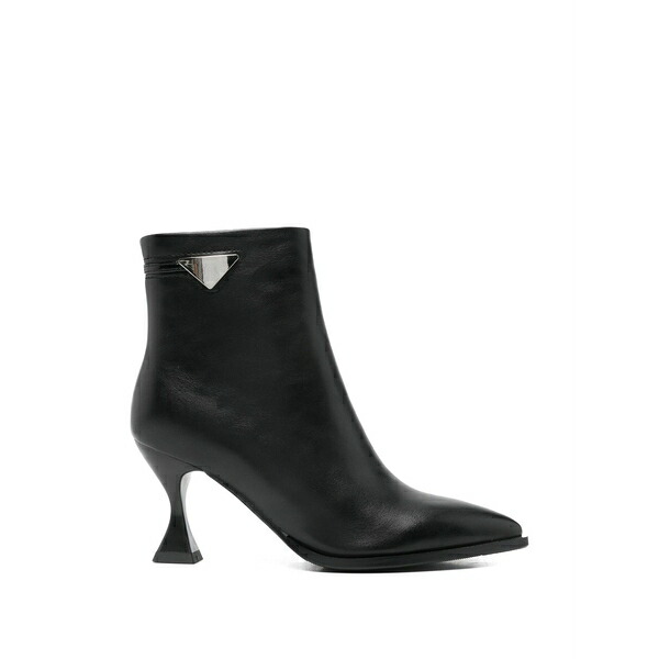 エクステ レディース ブーツ シューズ Triangle-logo leather boots Black