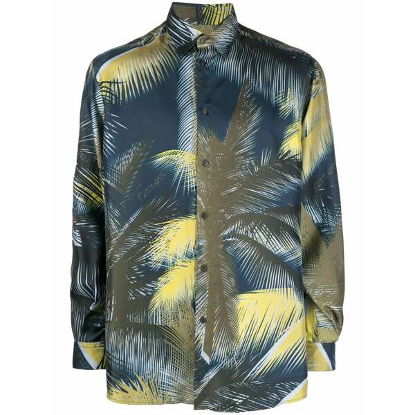 フェラーリ メンズ シャツ トップス Graphic-print silk shirt Blue|asty