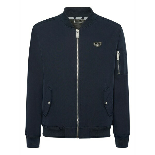 フィリッププレイン メンズ ジャケット&ブルゾン アウター Logo-plaque bomber jacket Blue|asty