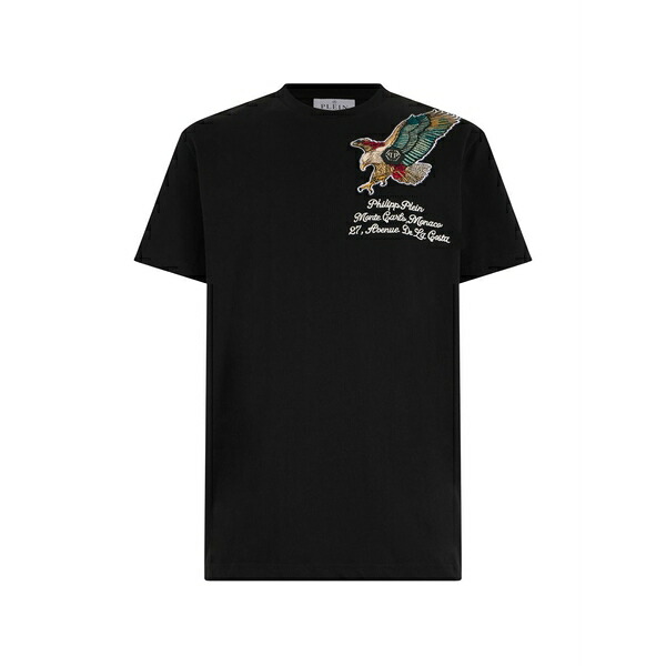 フィリップ飾り気の無い メンズ ティーシャツ トップス Embroidered-patch t-shirt Black Tシャツ・カットソー-トップス