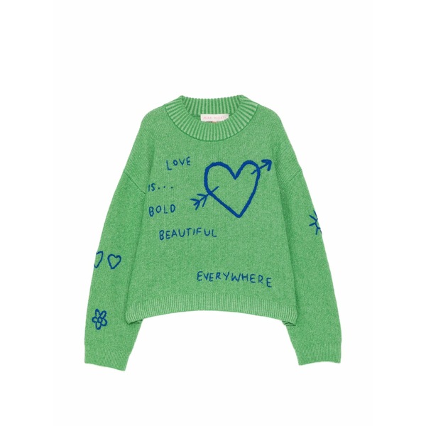 ミラミカティ レディース 編み物\u0026ティーシャツ アウター Heart-embroidered sweater Green