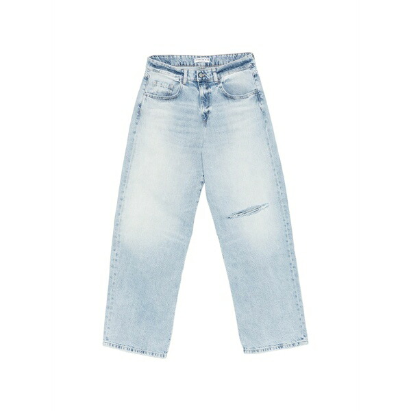アイコン デニム レディース デニムパンツ ボトムス Distressed straight-leg jeans Blue
