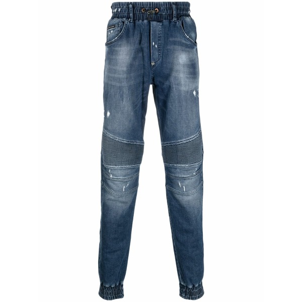 フィリッププレイン メンズ デニムパンツ ボトムス Mid-rise tapered-leg jeans Blue｜asty