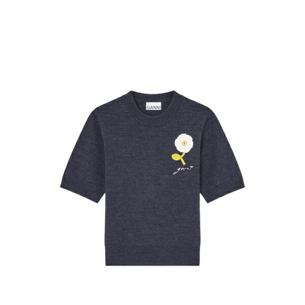 ガニー レディース プルオーバー トップス Flower short-sleeve t-shirt Blue