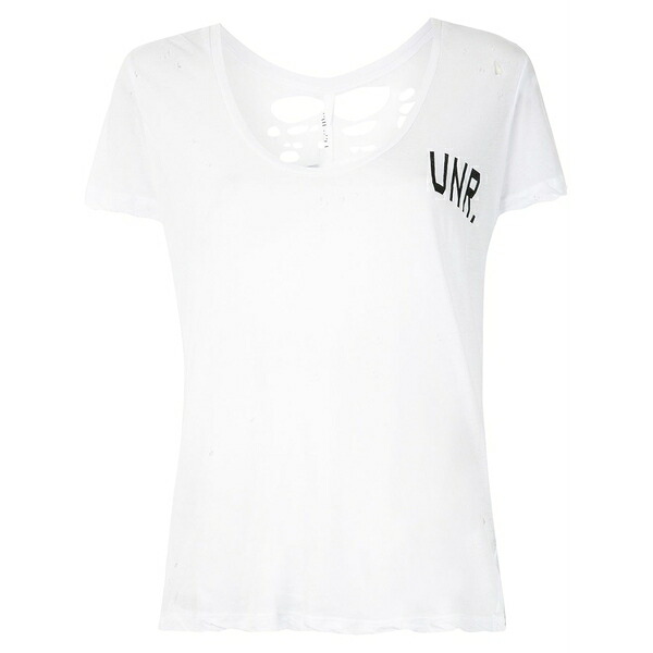 アン付け札 事業計画 レディース プルオーバー トップス Distressed unr print t-shirt White