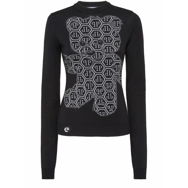 フィリップ飾り気のない レディース 編み物\u0026プルオーバー アウター Bear-motif jumper Black