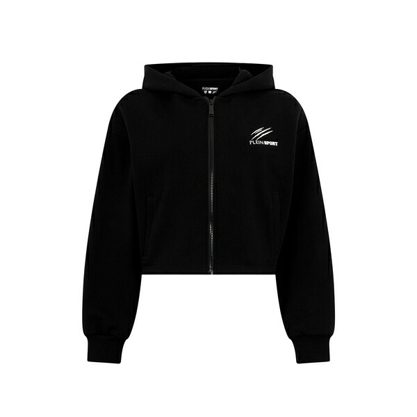 飾り気の無い運動競技 レディース パーカー・スウェットシャツ アウター Zip-fastening hooded sweatshirt Black