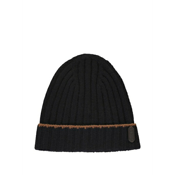 ムーレー メンズ かぶり笠 佩び物 Knitted line beanie hat Black