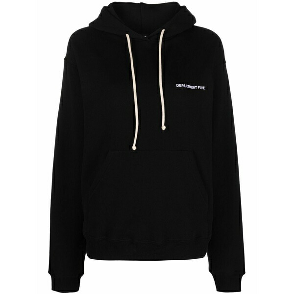 デパートメントファイブ レディース パーカー・スウェットシャツ アウター Logo-print cotton hoodie Black