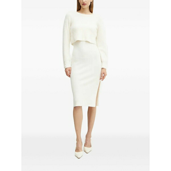 モーガンレーン レディース ワンピース トップス Split ribbed midi dress Neutrals|asty