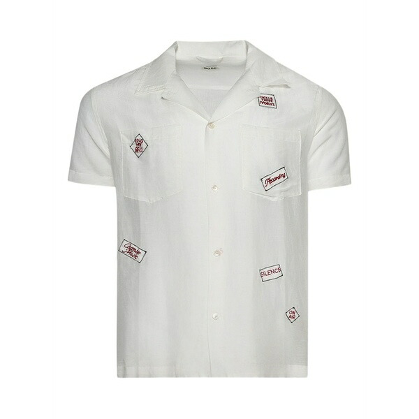 ボーディ メンズ シャツ トップス Embroidered-details short-sleeve shirt White｜asty