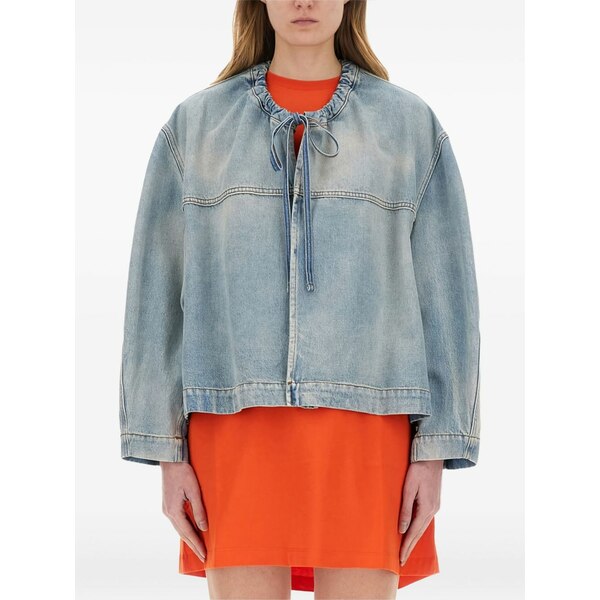 エムエスジイエム レディース ジャケット＆ブルゾン アウター Drawstring-collar denim jacket Blue｜asty