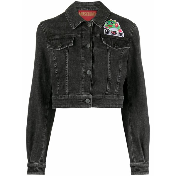 モスキーノ レディース ジャケット＆ブルゾン アウター Cartoon-appliqu茫漏 cropped denim jacket Black｜asty