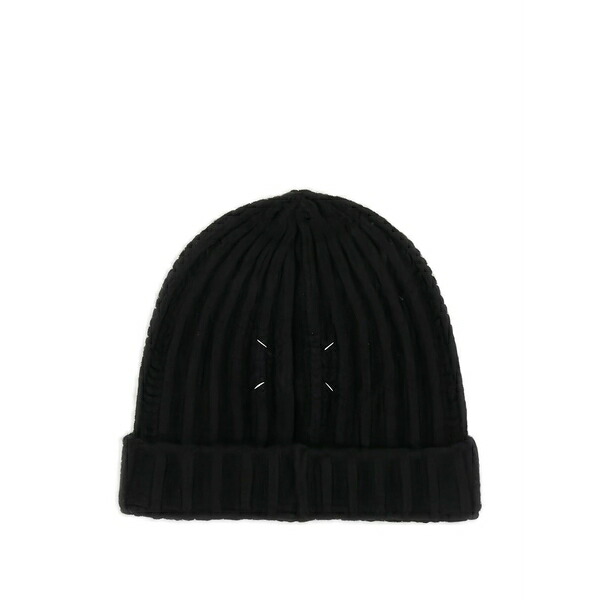 マルタンマルジェラ メンズ 鳥打ち帽 付属物 Ribbed wool beanie Black