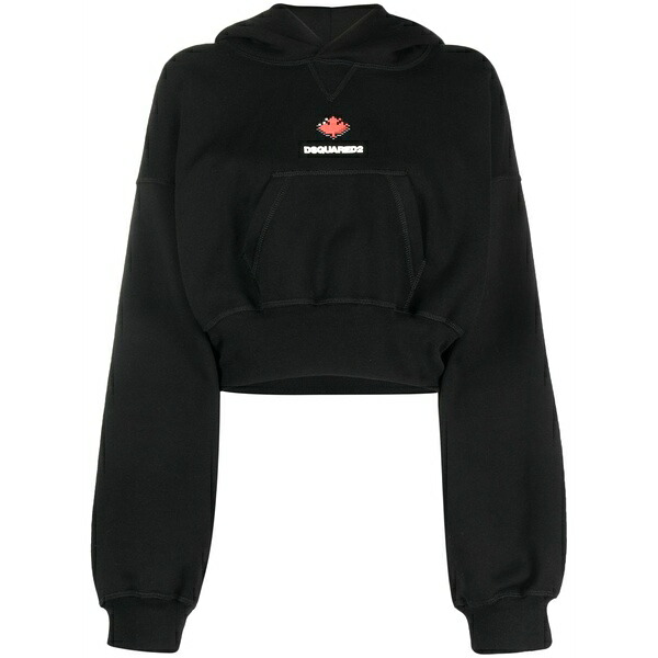 ディースクエアード レディース パーカー・スウェットシャツ アウター Baseball-cap cotton cropped hoodie Black