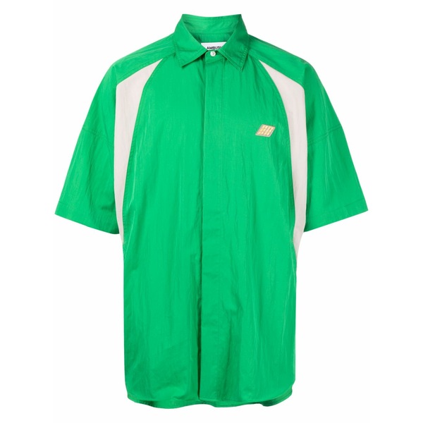 アンブッシュ メンズ シャツ トップス Logo-patch dolman-sleeve shirt Green｜asty 50,280円