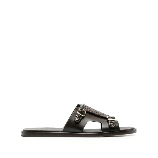 サントーニ メンズ サンダル シューズ Interwoven-strap flat leather sandals Brown