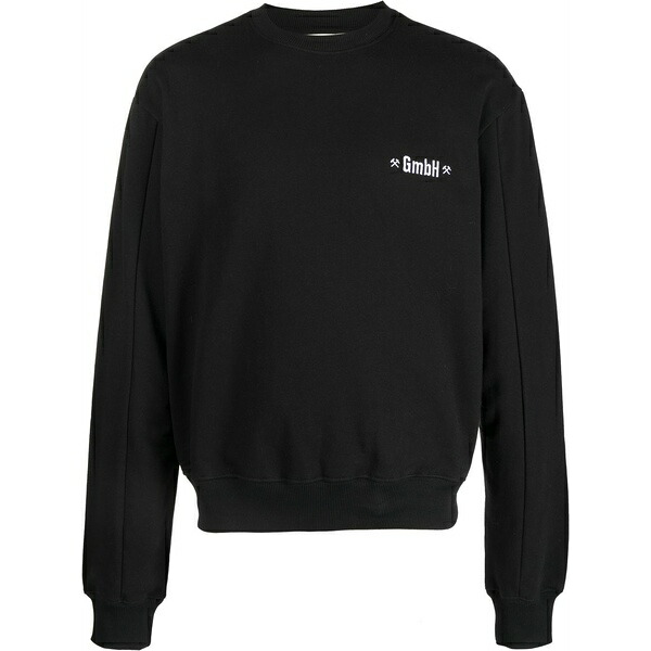 ゲーエムベーハー メンズ パーカー・スウェットシャツ アウター Logo-embroidered crew-neck sweatshirt Black|asty