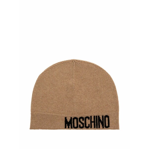 モスキーノ メンズ 帽子 アクセサリー Logo-detail beanie hat Neutrals|asty