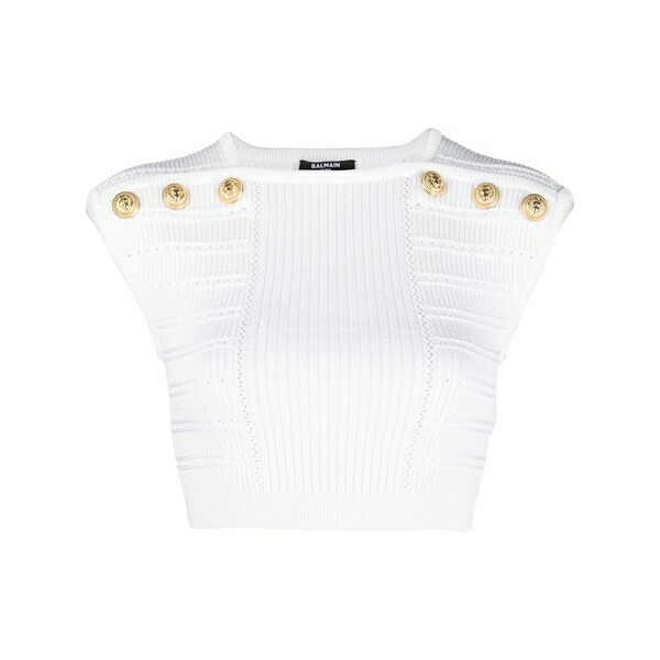 バルマン レディース ニット&セーター アウター Button-embellished knitted cropped top White｜asty
