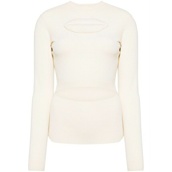 アウェイク モード レディース Tシャツ トップス Lip-appliqu£ knitted top Neutrals|asty