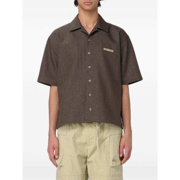 ボンサイ メンズ シャツ トップス Logo-embroidered short-sleeve shirt Brown｜asty