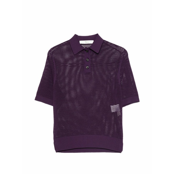 テラ レディース スポーツシャツ トップス Open-knit polo top Purple