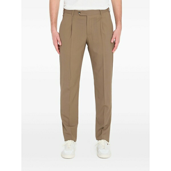 PTトリノ メンズ カジュアルパンツ ボトムス Pleated virgin wool trousers Brown|asty