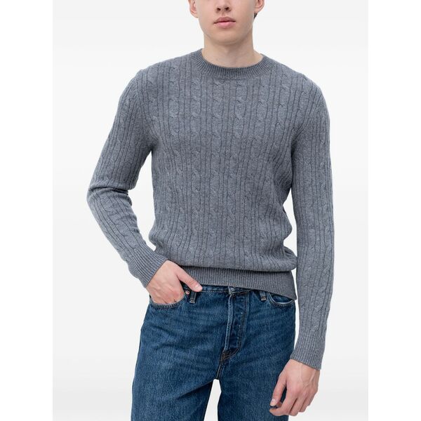 ボス メンズ ニット&セーター アウター Cable-knit crew-neck sweater Grey|asty