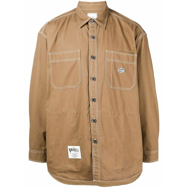 史上最も激安 チョコレート メンズ シャツ トップス ロゴパッチ ボタン シャツジャケット Camel Brown Fucoa Cl