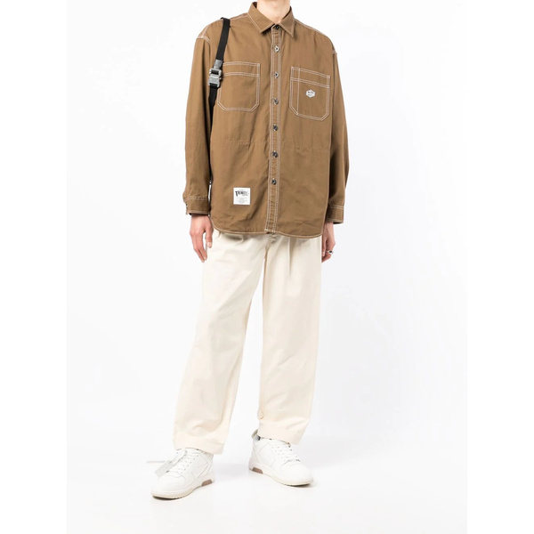 史上最も激安 チョコレート メンズ シャツ トップス ロゴパッチ ボタン シャツジャケット Camel Brown Fucoa Cl