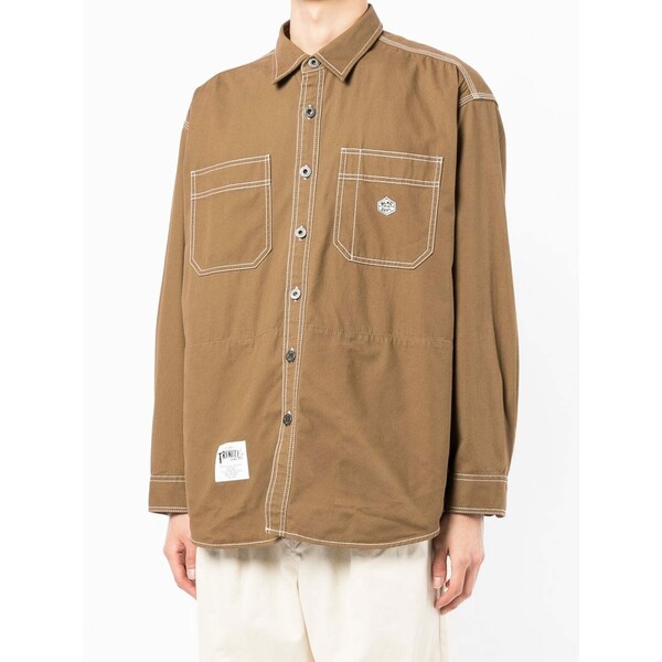 以上節約 チョコレート メンズ シャツ トップス ロゴパッチ ボタン シャツジャケット Camel Brown Fucoa Cl