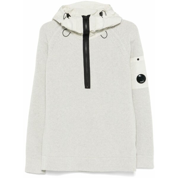 シーピーカンパニー メンズ パーカー・スウェットシャツ アウター Lens-detail knitted hoodie Neutrals トップス-パーカー