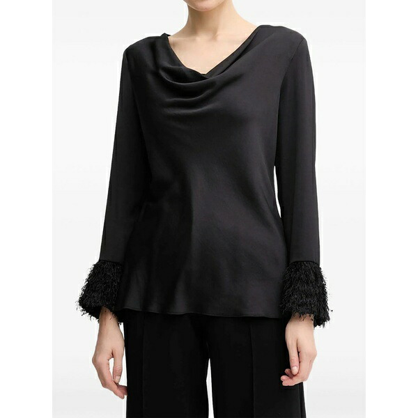 ジョセフリブコフ レディース シャツ トップス Cowl-neck fringed-hem blouse Black|asty
