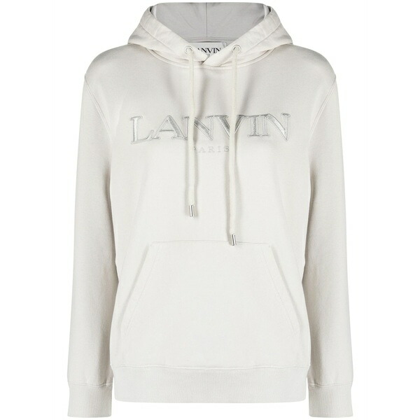 ランバン レディース パーカー・スウェットシャツ アウター Logo-embroidered cotton hoodie Neutrals