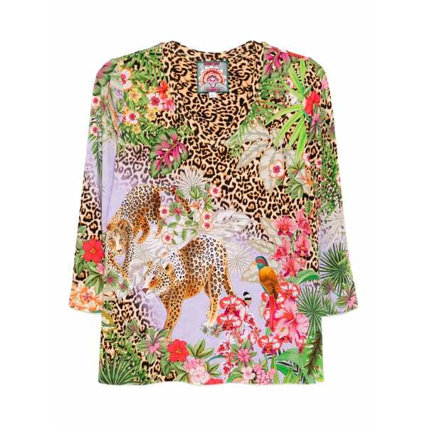 ジョニーワズ レディース プルオーバー トップス 3/4 sleeve v-neck swing t-shirt Brown