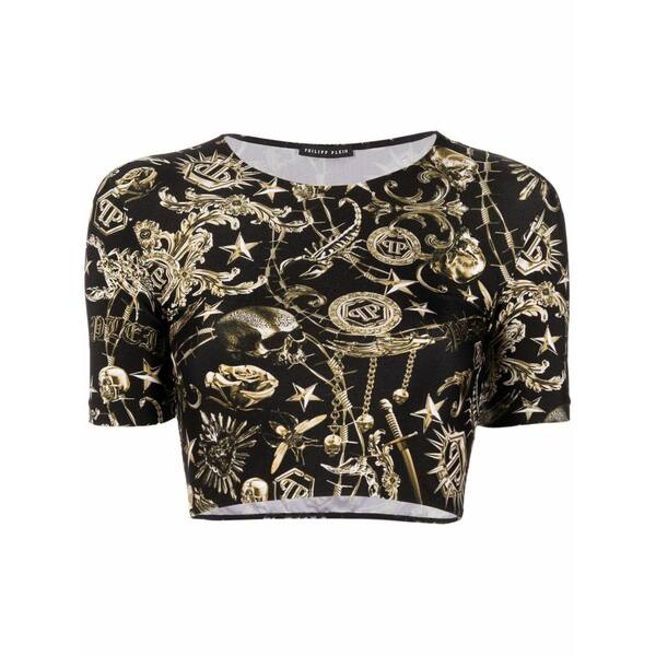 フィリップ飾り気の無い レディース プルオーバー トップス Graphic-print cropped t-shirt Black